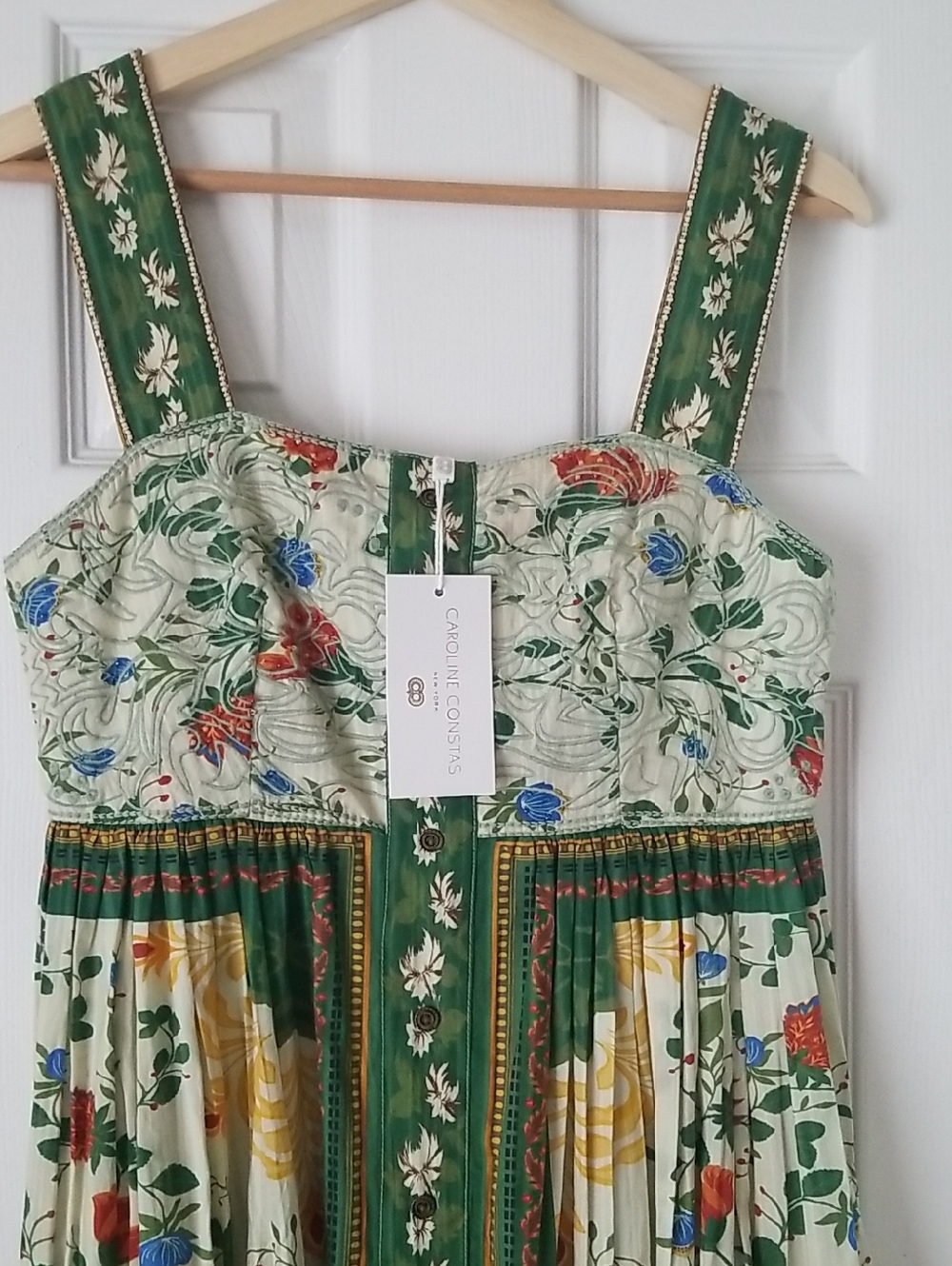 NEW! Caroline Constas 💚Green Floral Midi Dress with Green Boarder - Picture 2 of 10
